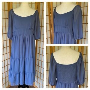 Bloom Chic Blue Midi Tiered Sweetheart Neckline Dress SZ 14/16 NWT Cottagecore